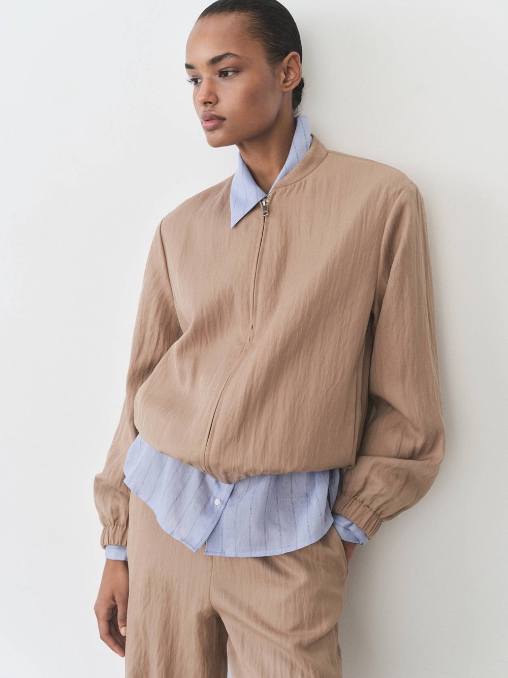 NWT Mango Lyocell Bomber Jacket Medium Brown Medium